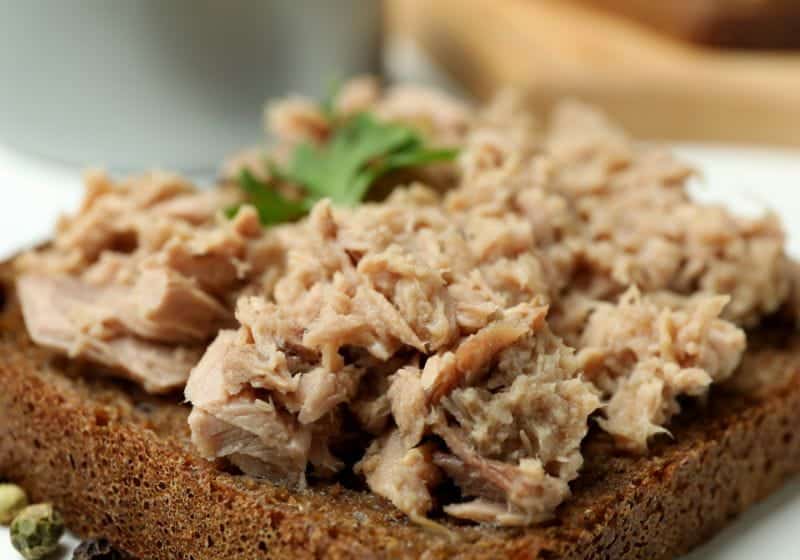 Pão integral com atum Pão integral com atum e uma folha em cima